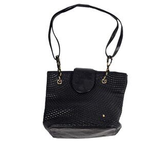 Bally Quilted Black Leather Shoulder Bag Chain Accents Leather Strap